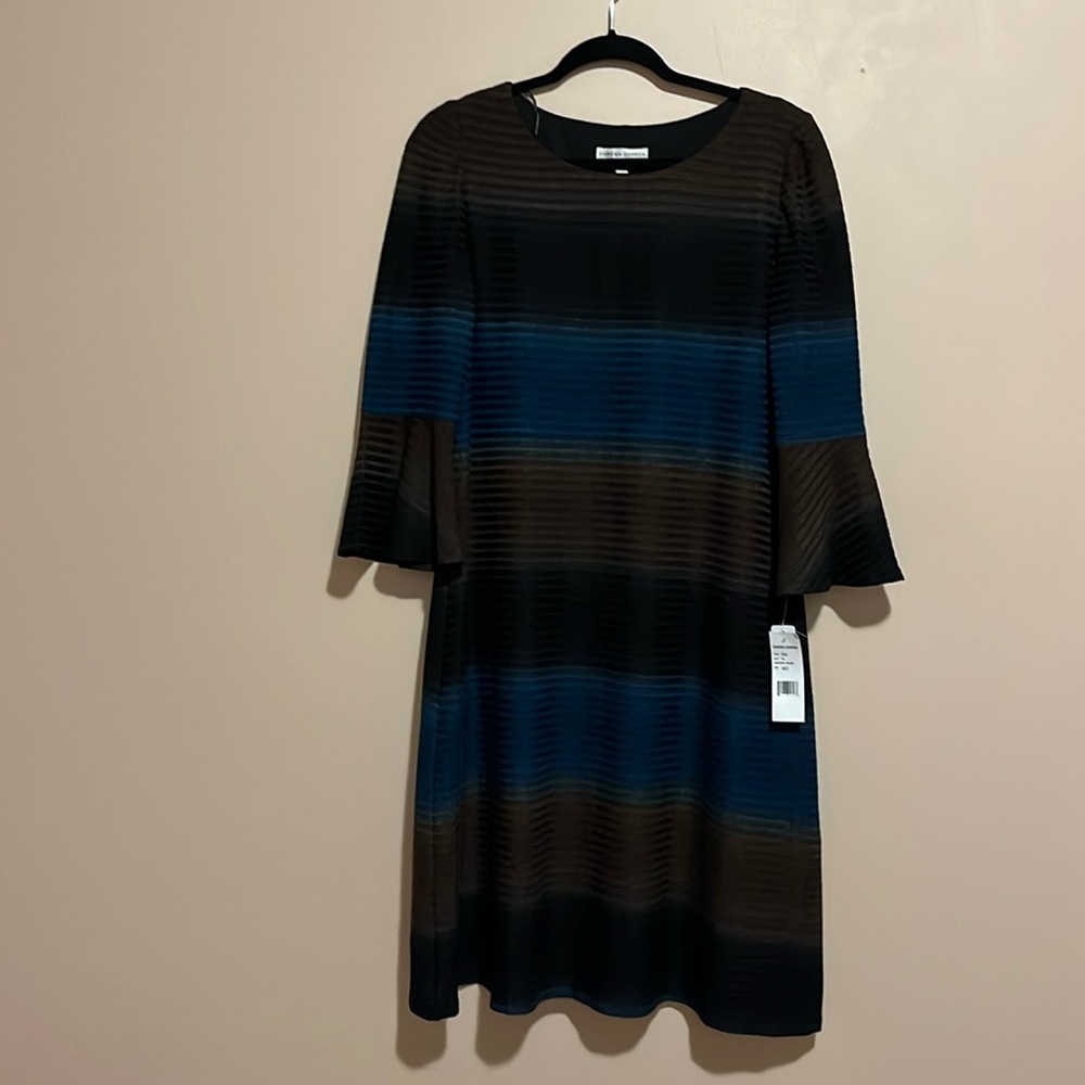 CLEARANCE SALE - Sandra Darren Brown/Teal Midi Dress